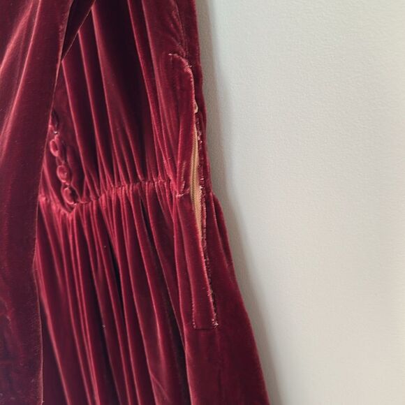 Vintage Elegant Button Front Women’s Velvet Midi A Line Burgundy Dress Size S - Picture 5 of 10